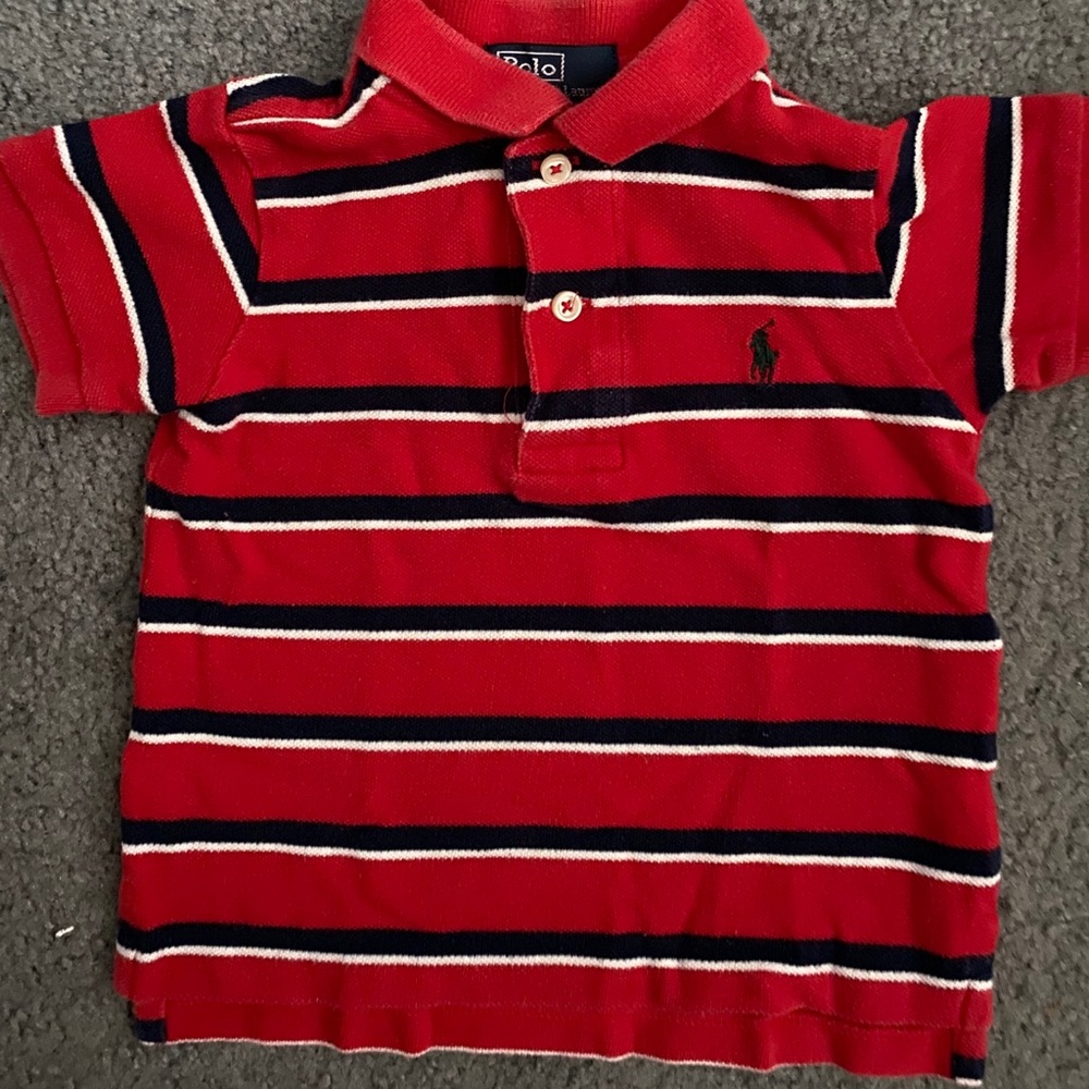 Striped red polo shirt